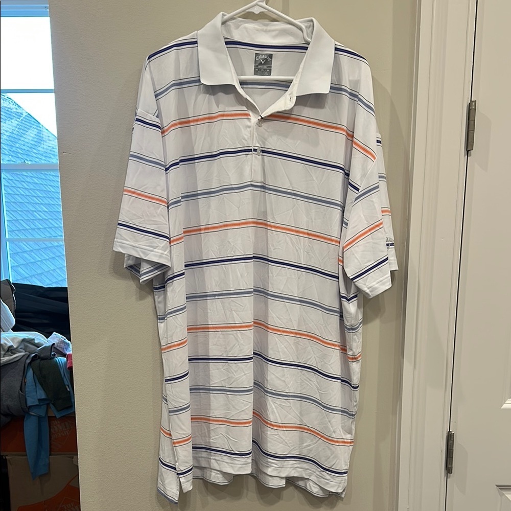 Men's Striped Polo Callaway Shirt - White, Blue, and Orange- size 2X